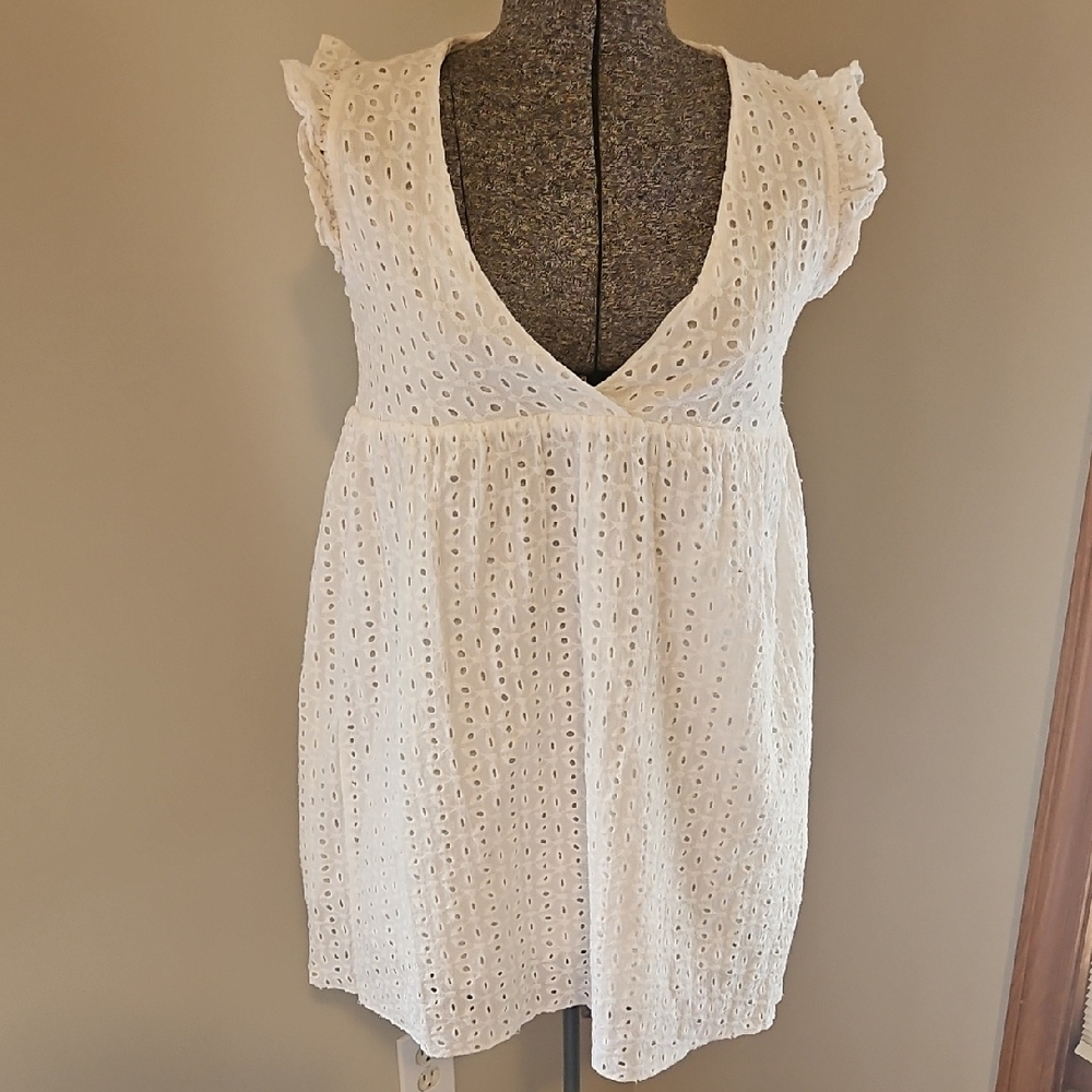White Eyelet V-Neck Summer Dress